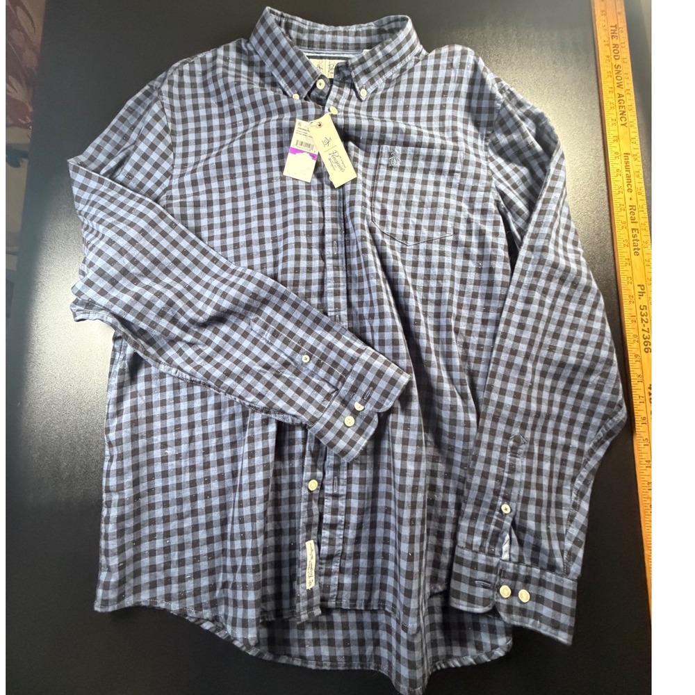 Original Penguin Mens XXL Gingham Button Down Shirt Vintage Indigo K15